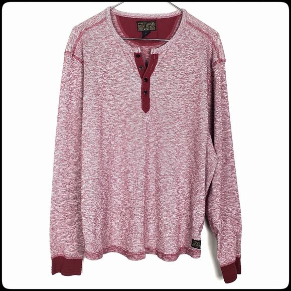 LUCKY BRAND Men's Red & White Space Dye Long Sleeve Buttoned Pull Over Size: XL - Picture 1 of 7